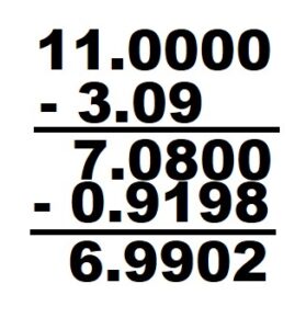 Subtraction of decimals