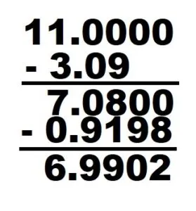 Subtraction of decimals